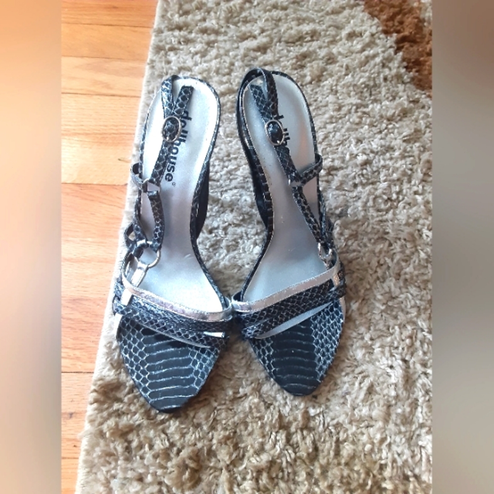 Dollhouse Women's Leather Upper Highheel Slingback Black Silver 7.5 Sexy